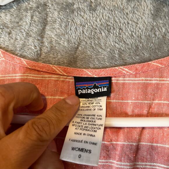 Patagonia Island Hemp Crossover Dress Sz 0 Chambray Stripe Catalan Coral - Picture 6 of 6